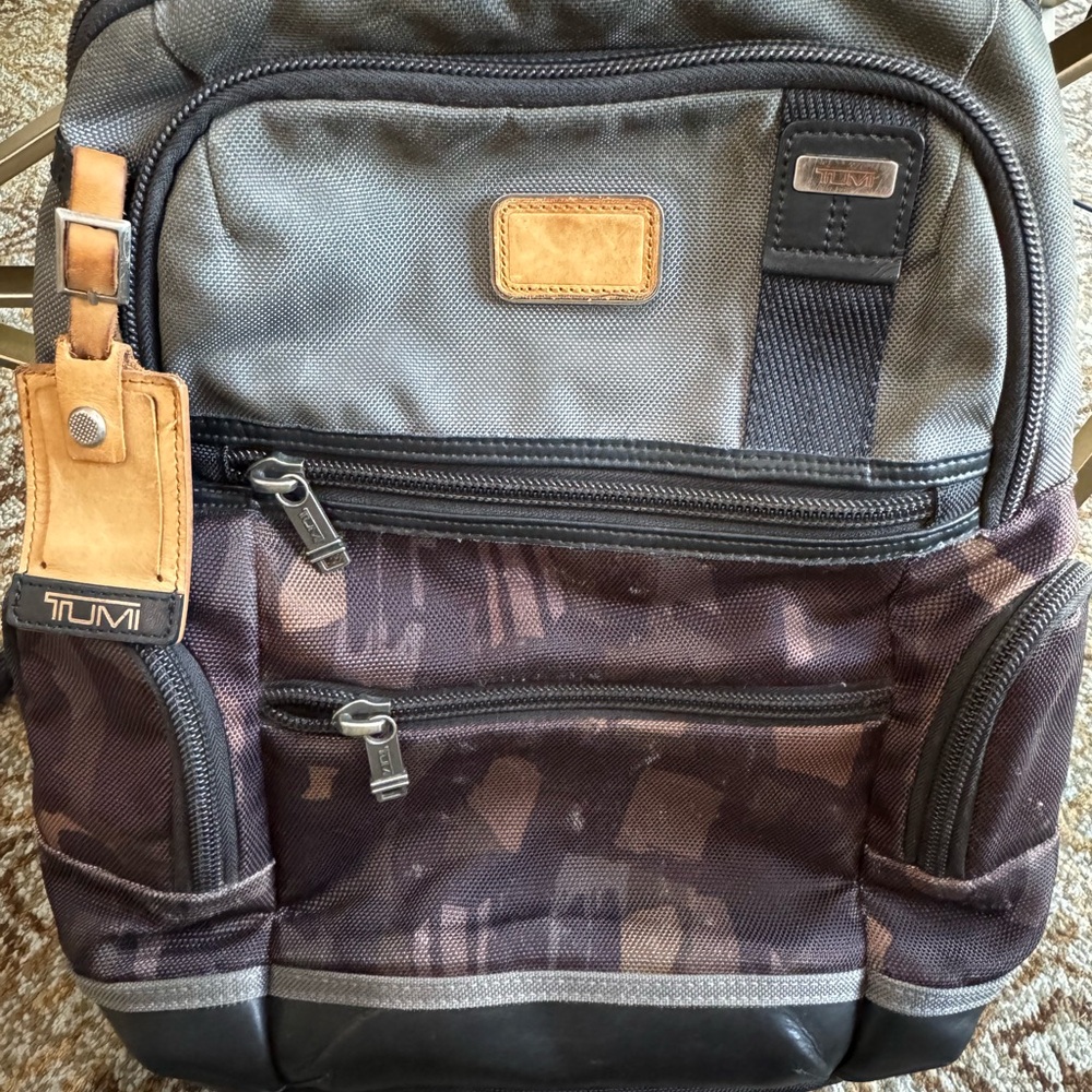 TUMI Men's Black and Tan Backpack